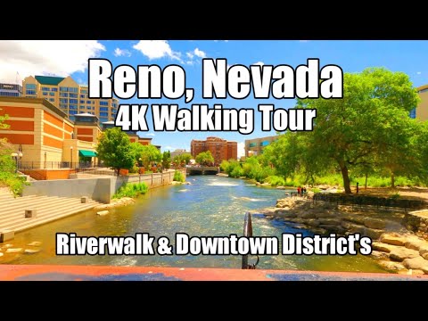 Reno, Nevada [4K] Walking Tour - Riverwalk South Virginia St and Downtown The Row Reno&#039;s Strip