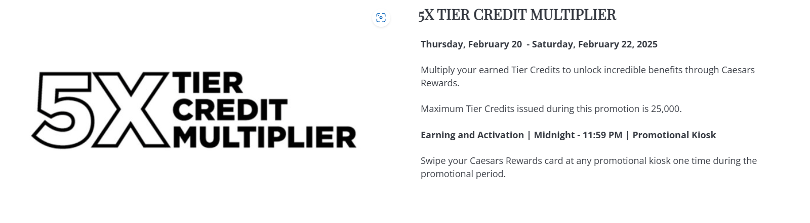 Caesars 5X Tier Credit Multiplier »
