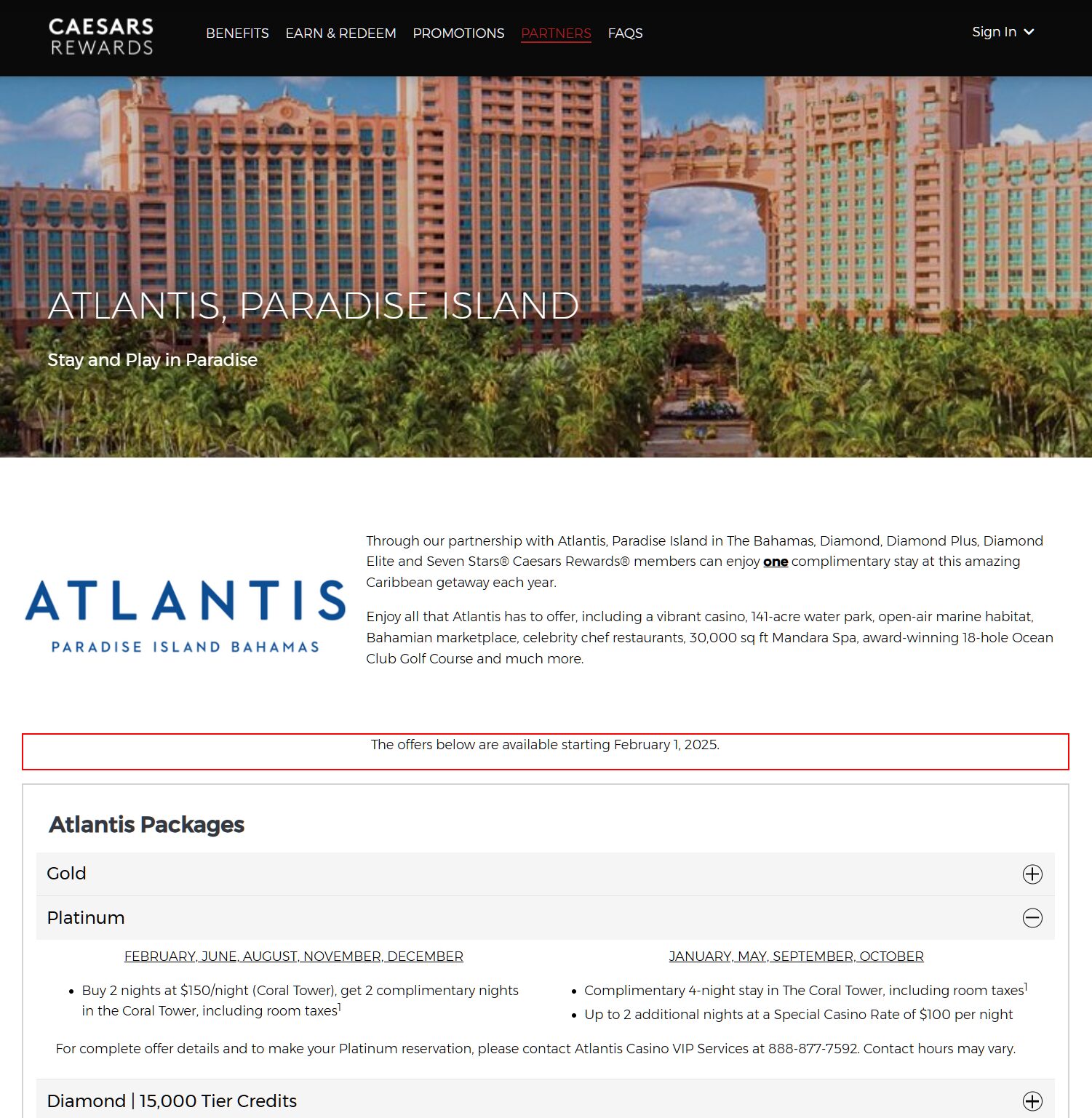 Caesars Rewards Partnership with Atlantis Bahamas Tier Perks Platinum » Caesars Rewards Partnership with Atlantis Bahamas Tier Perks Platinum