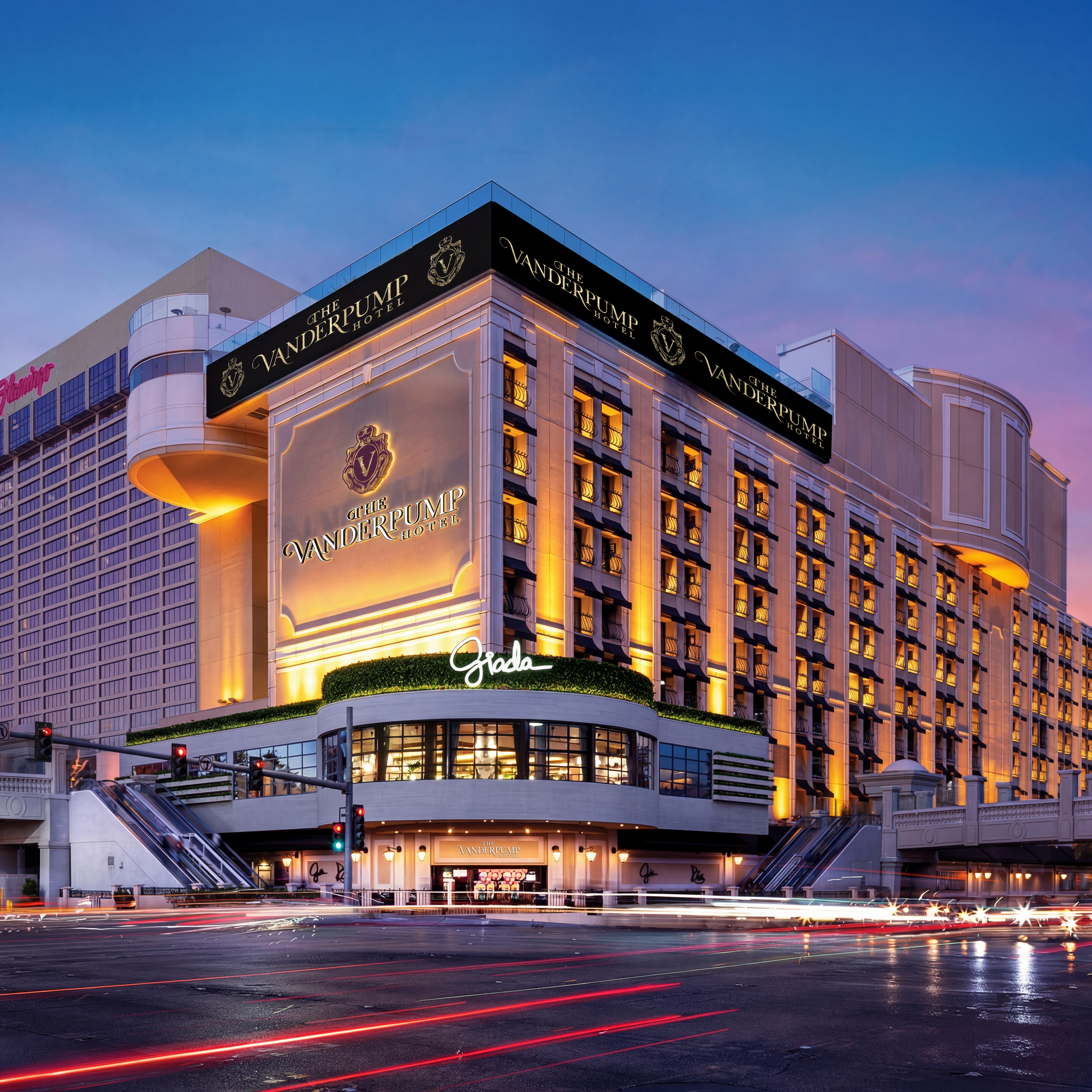 Vanderpump Hotel Las Vegas: Room Tour, Rates & Caesars Rewards 3 The Vanderpump Hotel Las Vegas exterior on the Strip at night — formerly The Cromwell - Image courtesy Caesars Entertainment / The Vanderpump Hotel